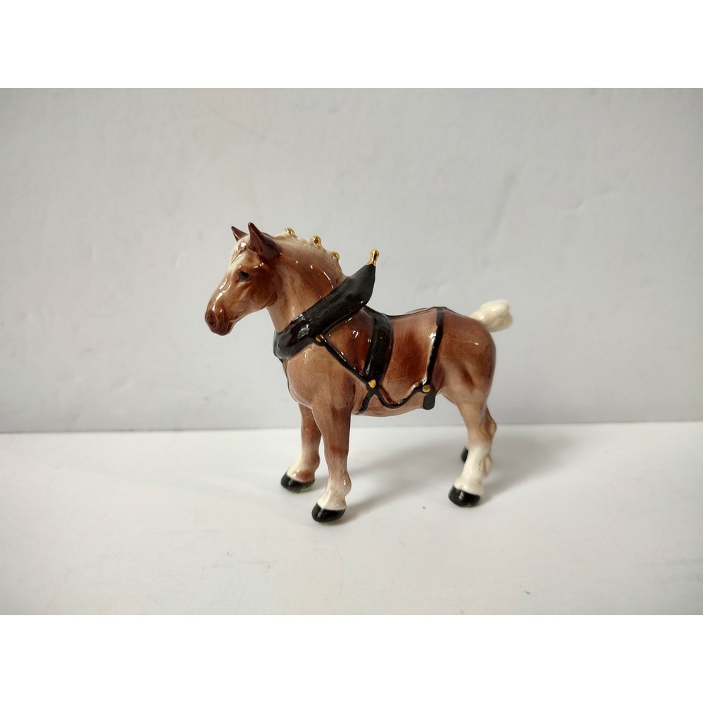 Vintage Hagen Renaker‎ horse figurine miniature draft horse harness bay